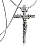 ZENLUNANO Collar de crucifijo católico para hombres y mujeres, collar de cruz de plata antigua con exquisito colgante de Jesús, elegante cadena de serpiente de acero inoxidable de 18 a 30 pulgadas