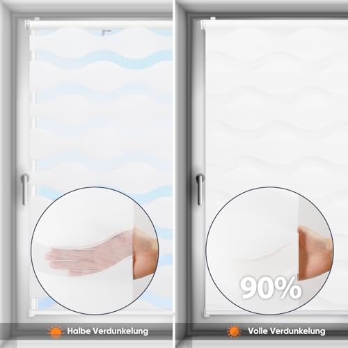 Sekey Doppelrollo Wellen Klemmfix ohne Bohren für Fenster, Doppelrollo 80 cm breit, Duo Rollo Welle Jalousie Sonnenschutz, 80x150cm, Weiß – Ansicht 2