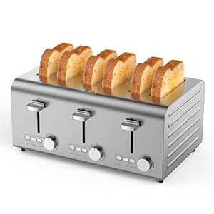 Xverycan 6 slice Toaster, 2250W Commercial Auto Pop-Up Stainless Steel Toasters, 7 Browning Levels, 6 Extra-Wide Slots, Removable Crumb Tray, Defrost/Cancel/Reheat Function