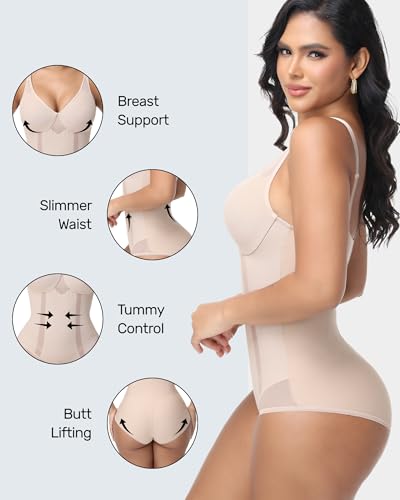 Shapewear Bodysuit with Underwire for Women Deep V Neck Body Shaper Bodysuit Low Back Shapewear3