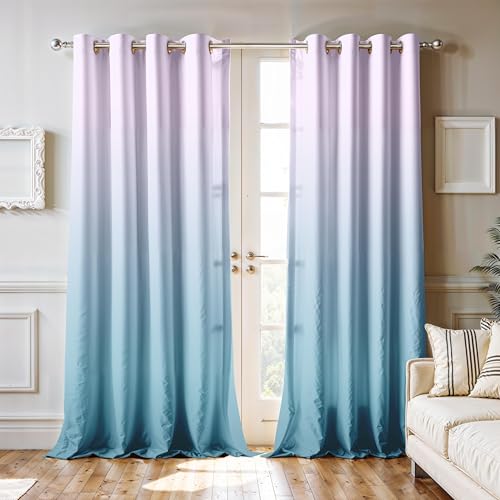 Image of Ultimate Trends Room Darkening Ombre Curtain | Polyester Gradient | Room Doors and Window| 5 FEET Pack of 2,Lilac Sky