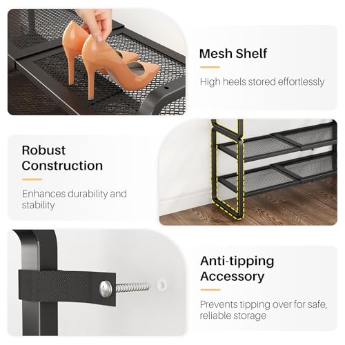 Image of SNTD Shoe Rack - Expandable Shoe Organizer for Closet, Adjustable Metal Shoe Shelf Storage, Stackable Long Shoe Stand Holder for Garage, Entryway, Door Entrance (Black, 6-Tier)
