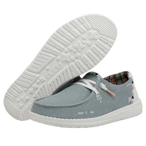 Image of HEYDUDE Women's Wendy Boho Slip On Shoe, Light Denim Size 4 | Lightweight Casual Loafer with Memory Foam Insole