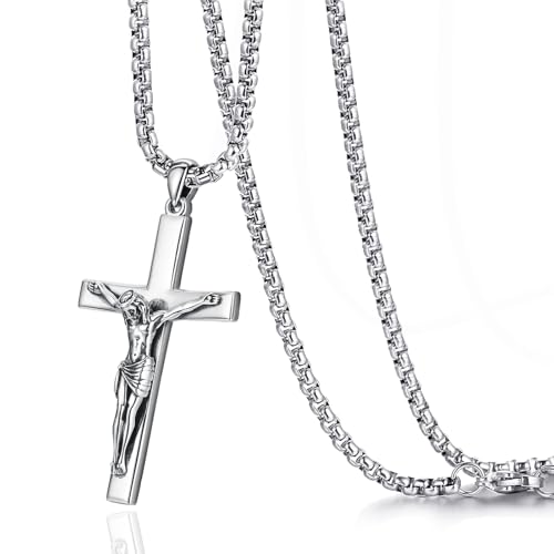 Image of Eusense Cross Necklace for Women Men Crucifix Pendant Sterling Silver 925 Cruz De Caravaca Cross Jesus Crucifix Jewelry