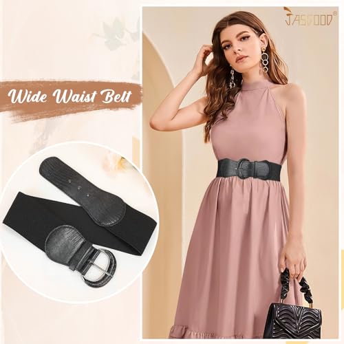 JASGOOD Women Stretchy Wide Waist Belt for Dress Ladies Vintage Elastic Belt2