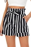 NEYOUQE Womens Dress Shorts for Summer Dressy Paperbag Trouser Shorts for Women Yoga Shorts Womens Summer Flowy Wide Leg Casual Yoga Pants with Pockets 2024 Cargo Skirt Shorts Striped Black XL