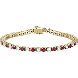 Solid 14k Yellow Gold Ruby and 2 1/3 Cttw Diamond Tennis Bracelet Line Bracelet 7' (Width = 3.2mm)