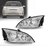ADCARLIGHTS 2005-2007 Ford Focus Headlight Assembly for 2005 2006 2007 Ford Focus Clear Lens Chrome Housing with Clear Reflector Headlamp Replacement Left and Right Pair