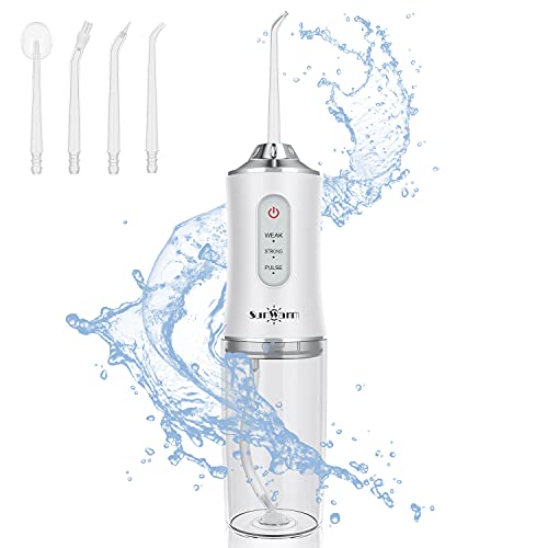 Water Flosser Cordless, Portable Water Pick Teeth Cleaner with 3 Modes 4 Jets, Powerful Cleaning, 220ML Water Tank, IPX7 Waterproof, Rechargeable Dental Oral Irrigator for Travel Home Braces