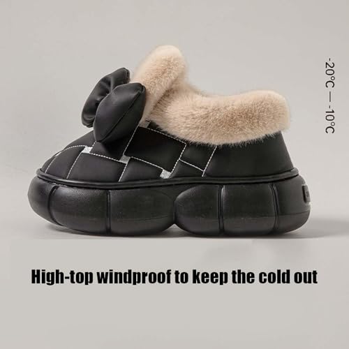 Zureto Women's Cute Bowknot Design Plush Lined Slipper Boots, Winter Warm Anti-Skid Thick Sole Bow Slippers, Waterproof House Slipper3