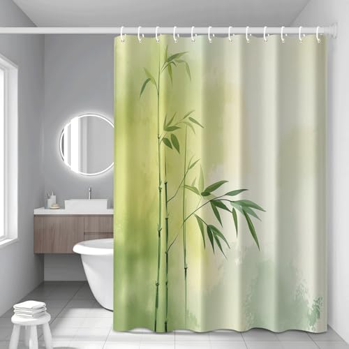 Rideau douche blanc vert jaune en polyester imperméable avec ses 12 crochets