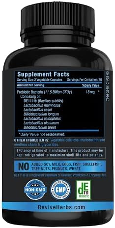 Advanced Probiotic with DE111 Strain (Bacillus subtilis). Spore Forming Probiotic. No Refrigeration Needed. 11.5 Billion Organisms. Probiotics for Women and Men. 60 Vegetable Capsules.