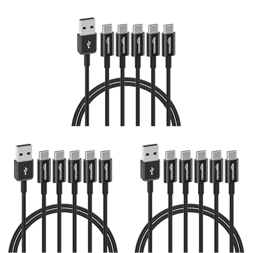 Image of Amazon Basics 15-Pack USB-C to USB-A 2.0 Fast Charger Cable, 480Mbps Speed, USB-IF Certified, Quick Charger for Apple iPhone 16 /15, iPad, Samsung Galaxy, Tablets, Laptops, 3 Foot, Black