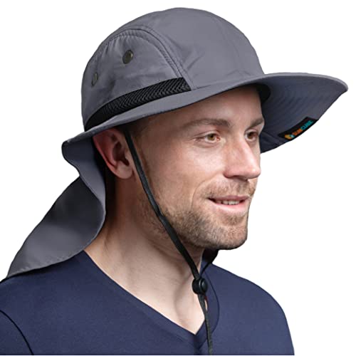 Sun Cube Sun Hat For Men, Wide Brim Fishing Hat Neck Flap Cover Men Women, Hiking Safari, Uv Sun Protection Summer Gardening Beach Camping Upf 50+, Gray #TOP1