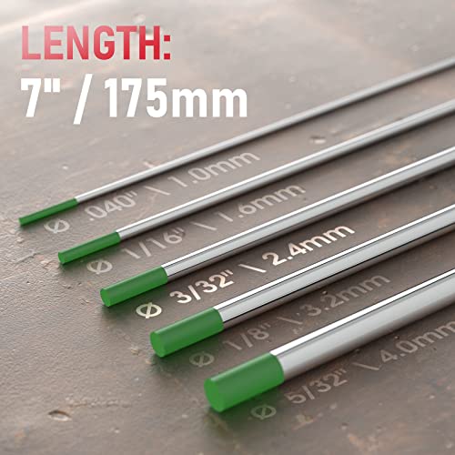 Image of YESWELDER TIG Welding Tungsten Electrode Pure Tungsten | 10-pk 3 /32 inch x 7 inch Green EWP