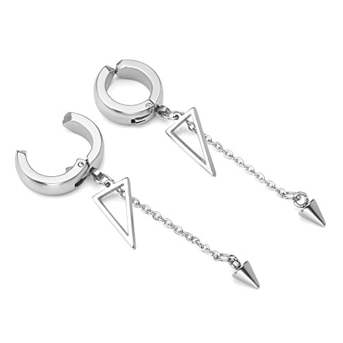Piercingj 2-6Pcs Stainless Steel Silvery Clip On Earrings Hoop Huggie Stud Earrings Cat Triangle Cross Dangle Earrings Non-Piercing #TOP4