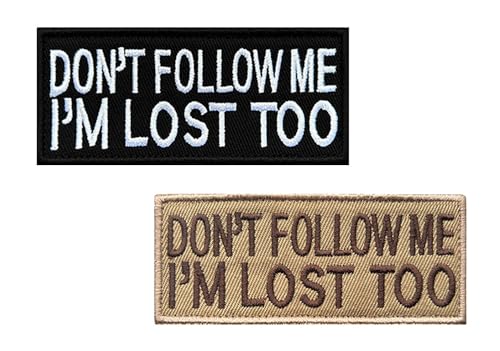 2 parches tácticos bordados con el emblema «Don't Follow Me I'm Lost Too» para brazalete, bolsa, chaleco, sombrero, mochila, chaqueta, jeans, bolsa, motociclista, uniformes, ropa