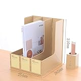 HYDD Porte-Revue de Fichiers 3 Rangées,Boîte de Rangement avec Etiquette Blanche pour écoles et Bureaux Organisateur de Bureau pour Papiers A4/Livres/Stylos/Cahiers/Documents (Blanc).