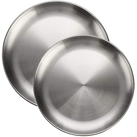 2 Platos Redondos de Acero Inoxidable para Barbacoa y Camping Cover