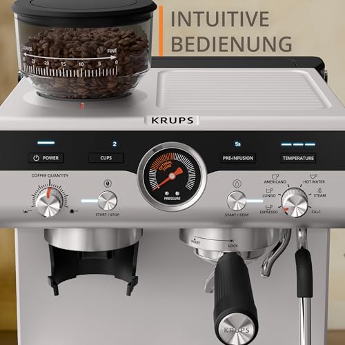 Krups Precision manuelle Espressomaschine mit Mahlwerk, intuitive Bedienfläche, Pre-Infusion-Einstellungen, Dampfdüse, schnelles Aufheizen, Schwarz/Edelstahl, XP801T10 6 Krups Precision manuelle Espressomaschine mit Mahlwerk, intuitive Bedienfläche, Pre-Infusion-Einstellungen, Dampfdüse, schnelles Aufheizen, Schwarz/Edelstahl, XP801T10