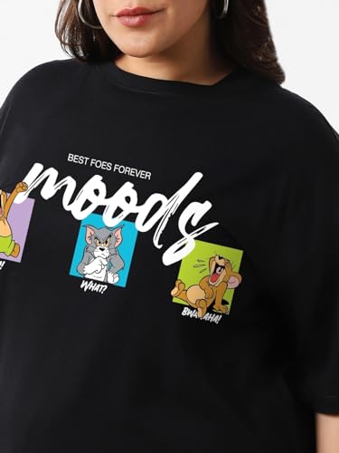 Image of Bewakoof Official Garfield Merchandise Women's Graphic Printed Oversized Fit Half Sleeve Round Neck Cotton Jersey T-Shirt
