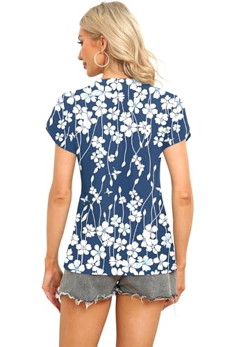 Image of Womens Petal Sleeve Tops Summer Trendy T Shirt Casual Loose Square Neck Button Blouse Tees