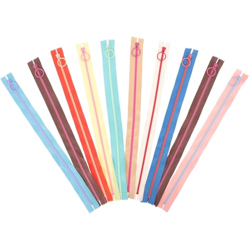 WEKAMOS Cremalleras para Coser de Resina Cierre 10 Colores Surtidos 35 CM Cremallera Decorativa Anillo Ideales para Ropa Bolsos y Manualidades de Costura DIY