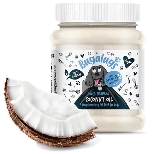 Bugalugs 100% Natural Coconut Oil for Dogs 340g Immunity Dog Supplement helps Itchy Dog Skin Paw Balm Digestive Supplements Great Omega 6 on Lick Mats or as Food Toppers & Treat