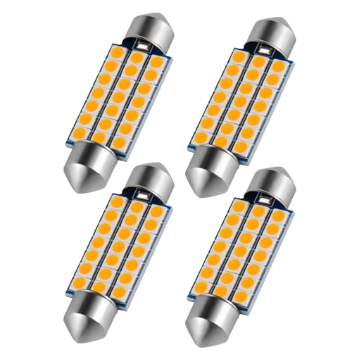 iFunyLED 578 LED Bulbs 41mm 42mm 1.61inch 211-2 212-2 569 6411 Super Bright 420LM 3030 Chipsets LED Replacement for Car Interior Dome Door Map Trunk License Plate Light, 6500k Amber (Pack of 4)