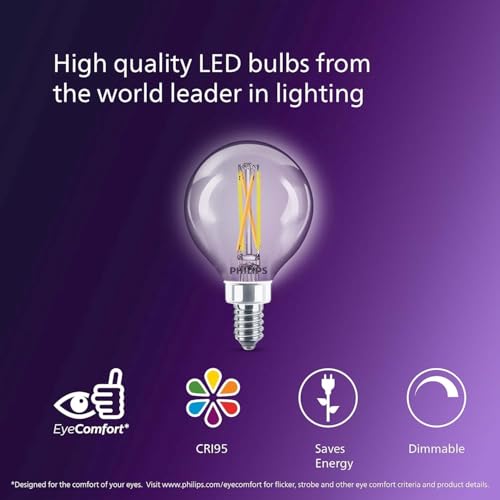 PHILIPS LED 40W G16.5 E12 Base 2-Pack Ultra Definition Soft White (2700K) 350 Lumen (3.5W=40W) Clear Flicker Free Light Bulbs by Philips LED - Used condition - Image 3