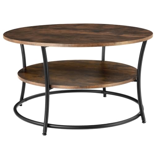 TecTake® Mesa de Centro Industrial con Madera Aglomerada y Acero, Mesa Redonda, Decoracion Hogar, Mesita Auxiliar Salon, Mesas de Centro - 80 x 80 x 46 cm Madera Industrial Oscura, Rústica