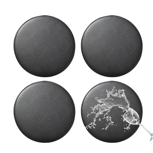 FUANGUI Bar Stool Covers Round Set of 4, Waterproof PU Bar Stool Seat Covers with Elastic Bands, Bar Stool Chair Covers Washable Stool Cushion Slipcover for 12-15 Inch - Black