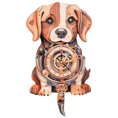Jollitot 3D Puzzles for Adults, Dog Wall Clock 3D Wooden Puzzles Clock Kits for DIY Birthday Gift for Women Men Home Decor Holiday Christmas