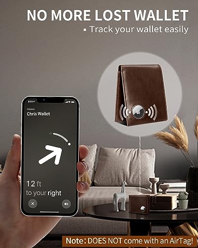 Serovi AirTag Wallet - Genuine Leather Bifold for Men with 12 Card Slots