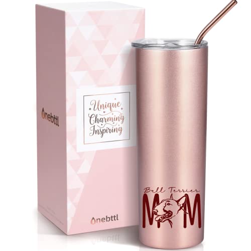 Onebttl Bull Terrier Gifts for Women, Bull Terrier Mom Gifts, 20 oz Rose Gold Insulated Tumbler