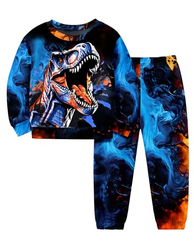 Image of Boys Clothes, T-Rex Print Dinosaur Boy Clothes Fall Winter Outfits Long-sleeved Hooded Sweatshirt Pants 2Pcs Set