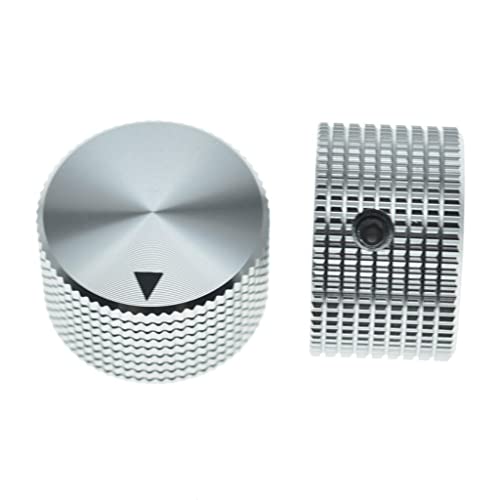 KAISH 2pcs 63/64\"(25mm) Diam. Aluminium Potentiometer Knobs 1/4\" Universal Metal Pot Knobs with Indicator and Set Screw for Guitar/Bass/AMP Amplifier/Power Amplifier/Preamps/Audio Equipments Silver