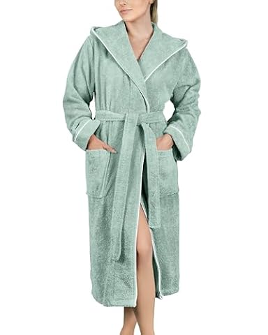 LAYNENBURG Damski szlafrok kąpielowy frotte - kaptur - długi - 100% bawełna (360 g/m2) - Öko-Tex Standard 100 - rozmiar S, M, L, XL, XXL, 3XL, Eulakyptus, XL
