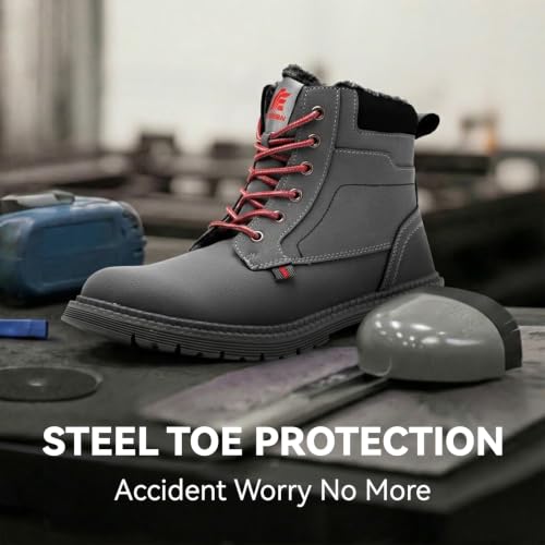 Image of ANGRYRAM Steel Toe Work Boots Waterproof & Slip Resistant for Men Women | ASTM Standard Safety Shoes, Width Option, Anti-puncture Midsole, Non-silp Rubber Outsole, Arch Support, For Work & Outdoors