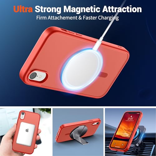 Image of SUPFINE Magnetic for iPhone XR Phone Case Red | With Screen Protector, Translucent Matte, Compatible with MagSafe, Military Grade Drop Proof, Rugged Shockproof Protective