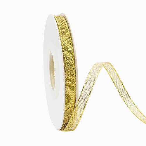 Glitter Metallic Gold Ribbon 1/4 Inch 25 Yards, Sparkly Fabric Ribbon Perfect For Crafts, Sewing, Gift Package Wrapping For Christmas, Easter, Valentines Day, Birthday #TOP1