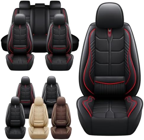 Car Seat Covers Fit for Toyota Sienna 1997-2024,5 Car Seat Cover,No-Slip Waterproof Breathable Faux Leather Automotive Seat Covers Auto Interior Covers(Standard 5 Seats,Black Red)