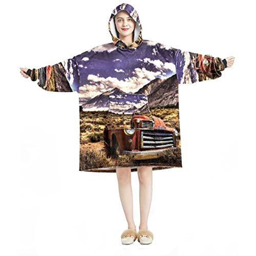 Sweat à capuche surdimensionné en flanelle sherpa pour adulte avec motif camion de ferme