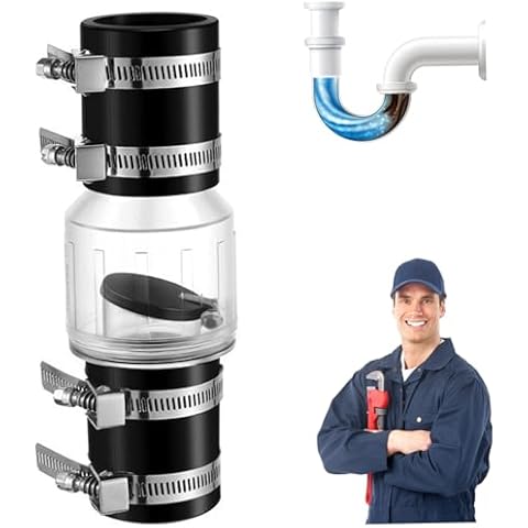 Sump Pump Check Valve, 1 1/2 Inch, Model CV-150 Quiet Check Valve with Buna-N Couplings, Spring-Loaded Flapper and Stainless Steel Clamps fit 1-1/2″ Pipe Cover