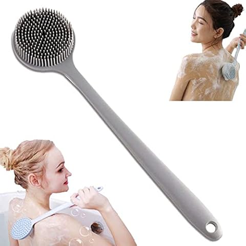 YSGLIFE Body Massage Brush Back Scrubber Long Handle Bath Shower Brush with Non-Slip Ultra Soft Bristles Exfoliating Cellulite Silicone Body Brush (Grey) Cover