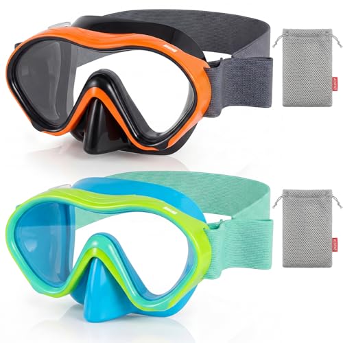 Aegend 2 Pack Kids Swim Goggles with Nose Cover for Kids 3-15, Knitted Fabric Strap, Anti-Fog 180° Clear View No Leak