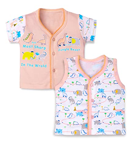 Image of mustmom Newborn Baby Cotton Jhabla Set | 0-3 Months | Combo of 1 T-Shirt, 1 Vest & 2 Shorts Set | Soft Breathable Summer Wear | Gift Set