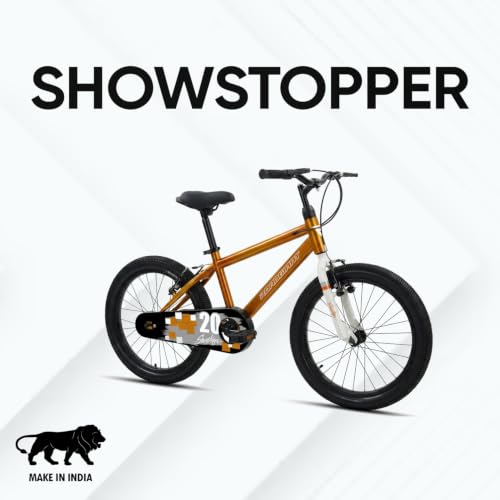 Image of ROADGIANT Showstopper, 20 T, Kids Bicycle, Single Speed, Steel Frame Cycle, Ideal for 6+ Year, Unisex, 20-inch, Dual Colour, Black (Orange)