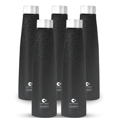 Image of Clay Craft VACBOTT Chariot Single Walled Non Insulated Water Bottle-900ML, 5-Piece(Black) Leak Proof | Easy Grip |Easy To Carry| Gym Bottle | Home | Kitchen | Hiking | Treking Bottle | Travel Bottle