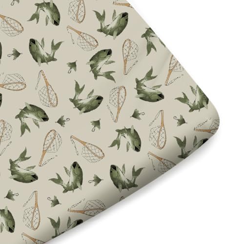 Image of Vintage Bass Fishing Fitted Baby Crib Sheets Girl Boy 52 inchx28 inch Lake Fish Crib Mattress Covers Neutral Fishing Lovers Gift Nursery Soft Breathable Baby Sheet for Standard Crib and Toddler Bed Mattress